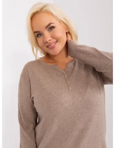 Dámský svetr s knoflíky plus size TURRAKO tmavě béžový