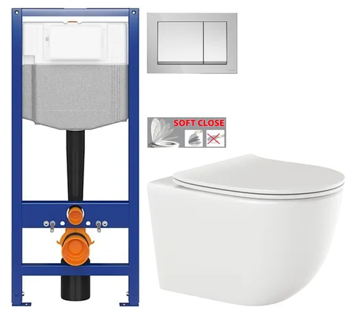 CERSANIT předstěnový instalační systém s tlačítkem chrom K97-509 + WC INVENA TINOS  + SEDÁTKO K97-526 509 NO1