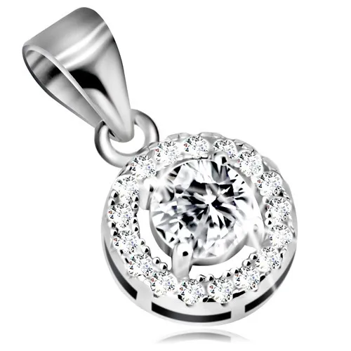 Rhodiovaný stříbrný přívěsek 925 - čirý obrys kruhu s blýskavým zirkonem uprostřed