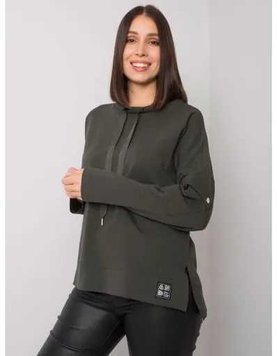 Dámská halenka s kapsami na rukávech khaki plus size LUNNARA tmavě