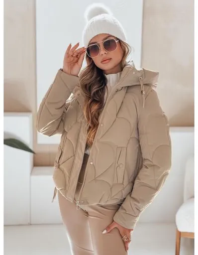 Dámská zimní bunda LOVEWARM krátká prošívaná s kapucí kamelová