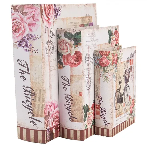 3ks béžový úložný box kniha Bicycle - 27*22*7 / 22*17*6 / 17*12*4 cm Clayre & Eef