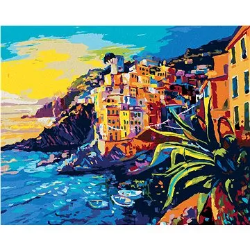 Diamondi - Diamantové malování - LODĚ A STARÉ DOMY NA POBŘEŽÍ, 40x50 cm, Vypnuté plátno na rám (605001B)