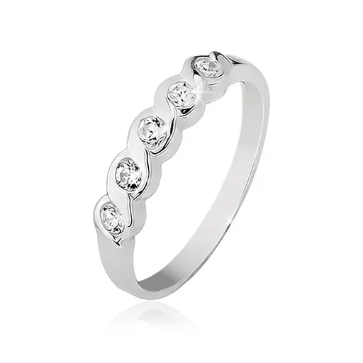 Prsten ze stříbra 925 se zasazenými pěti čirými kamínky - Velikost: 56