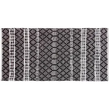 Kožený koberec 80 x 150 cm černý s béžovým FEHIMLI, 182336 (beliani_182336)