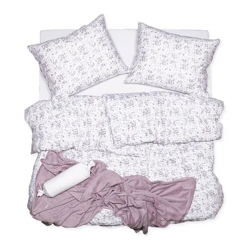 SCANquilt povlečení JERSEY fialky bílolila 140 x 200/70 x 90 cm