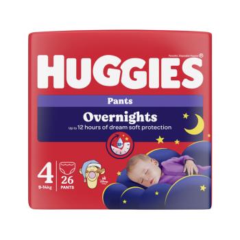 HUGGIES® Kalhotky plenkové noční Overnights Pants vel. 4 (9-14 kg), 26 kusů