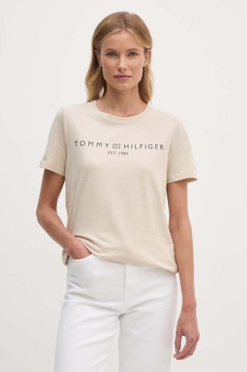 Bavlněné tričko Tommy Hilfiger béžová barva, WW0WW40276