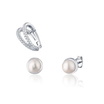 JwL Luxury Pearls Moderní set pozlacených náušnic (1x záušnice, 2x pecková náušnice) JL0808