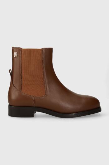 Kožené kotníkové boty Tommy Hilfiger ELEVATED ESSENT THERMO BOOTIE dámské, hnědá barva, na plochém podpatku, FW0FW07483