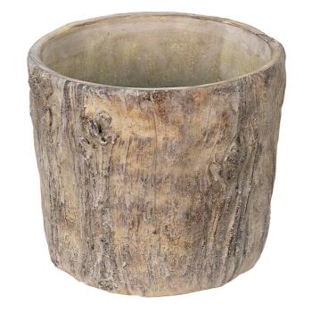 Hnědo - šedý cementový obal na květináč v dekoru kůry stromu Bark L - 29*28*25 cm 6TE0424L