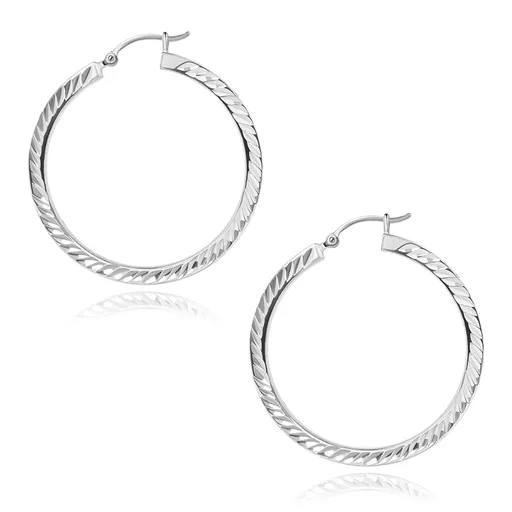 Kruhy ze stříbra 925 - gravírované dvojlístečky, 40 mm