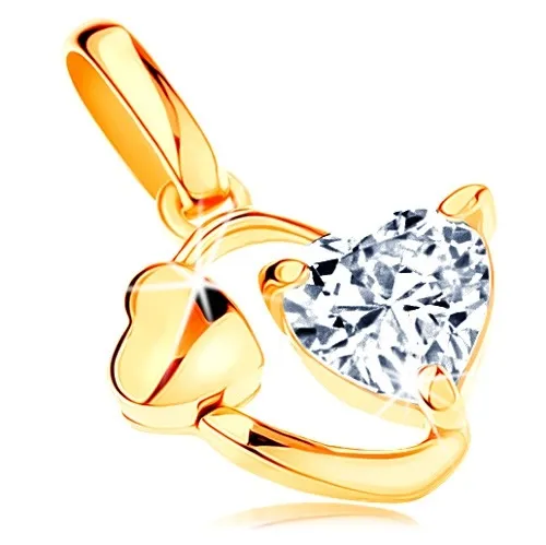 Přívěsek ze žlutého 14K zlata - obrys oválu se srdíčkem a čirým zirkonem