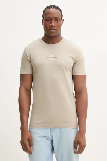 Bavlnené tričko Calvin Klein Jeans pánske, béžová farba, s nášivkou, J30J325649
