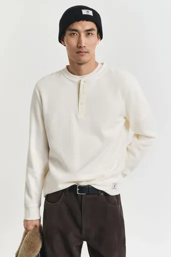 TRIČKO GANT WAFFLE LS HENLEY CREAM