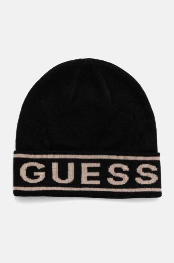 Čepice z vlněné směsi Guess LOGO BEANIE černá barva, z tenké pleteniny, M4BZ06.Z3H82