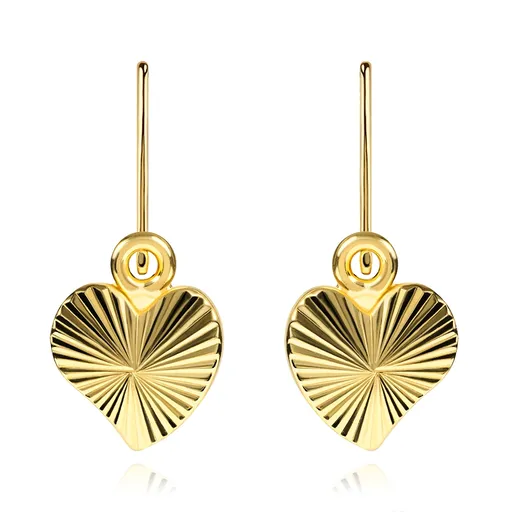 Zlaté dětské náušnice 14K srdce s paprskovým vzorem