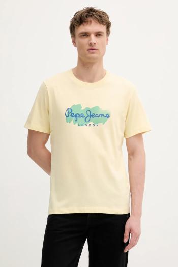 Bavlnené tričko Pepe Jeans pánske, žltá farba, s potlačou, PM509959