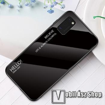 GLASS CASE műanyag védő tok / hátlap védő edzett üveg - FEKETE - szilikon szegély - SAMSUNG Galaxy A41 (SM-A415F)
