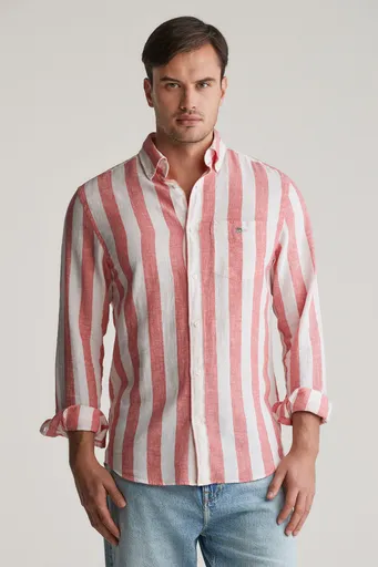 KOŠILE GANT REG COTTON LINEN BOLD STRIPE SHIRT BRICK RED