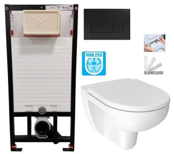 DEANTE Podomítkový rám, pro závěsné WC mísy + SLIM tlačítko černé + WC JIKA LYRA PLUS RIMLESS + SEDÁTKO DURAPLAST SLOWCLOSE CST_WC01 N51P LY2