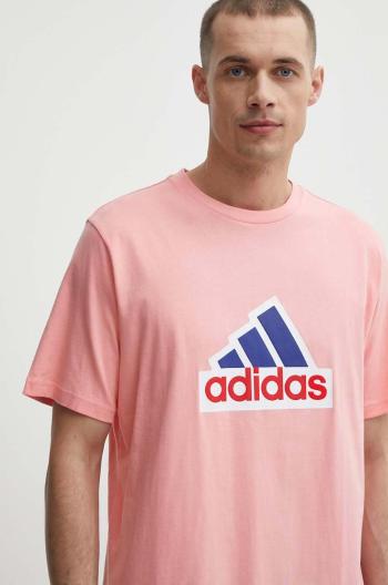 Bavlněné tričko adidas růžová barva, s potiskem, IS8342