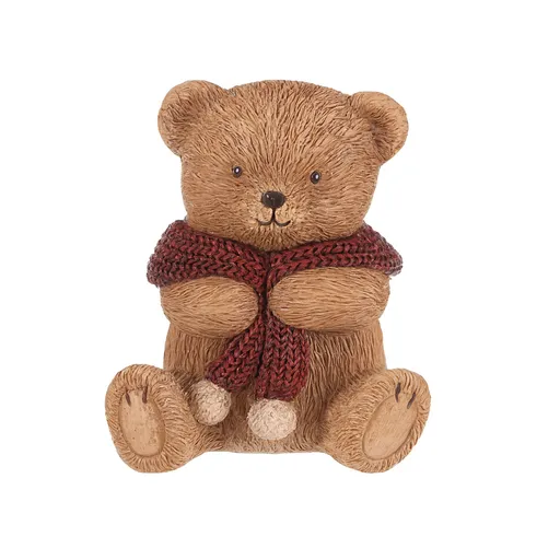 Dekorace Medvěd s červenou šálou, polyresin, 10 cm