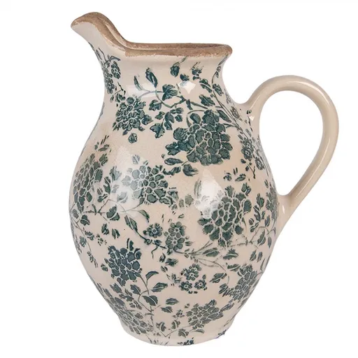 Béžový keramický džbán se zelenými květy Tien French M - 21*16*24 cm Clayre & Eef