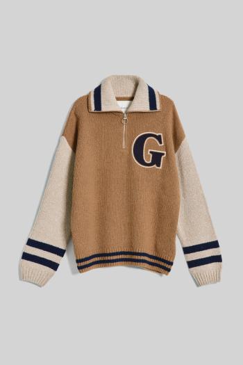 SVETR GANT WOOL NEPS LETTERMAN HZ WARM KHAKI