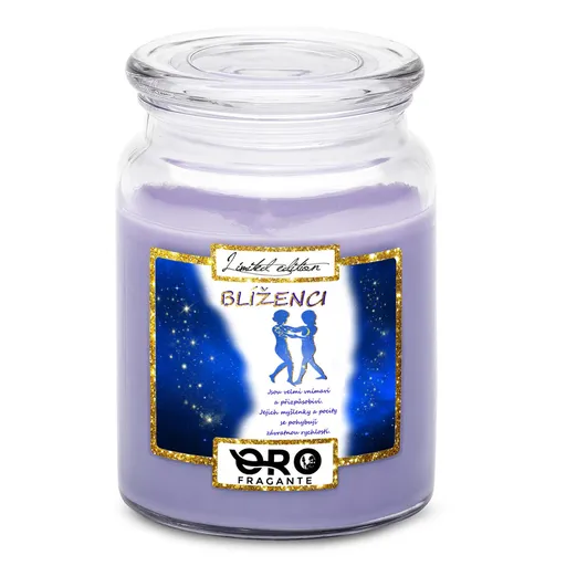 Svíčka Blíženci (22.5. - 21.6.) - modrá (Vůně svíčky: Levandule)