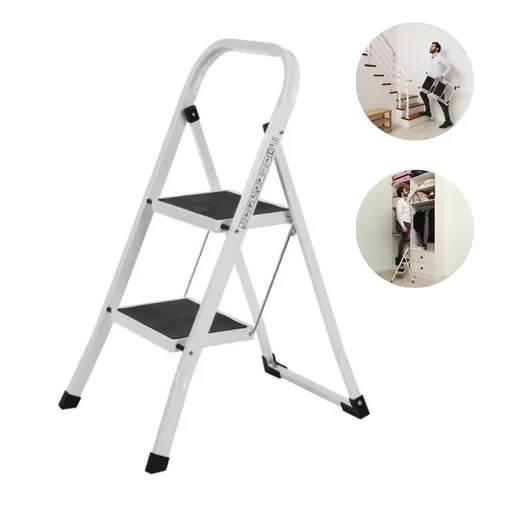 Skládací ocelové schůdky, bílé, nosnost 150 kg, 86×44×4,5 cm