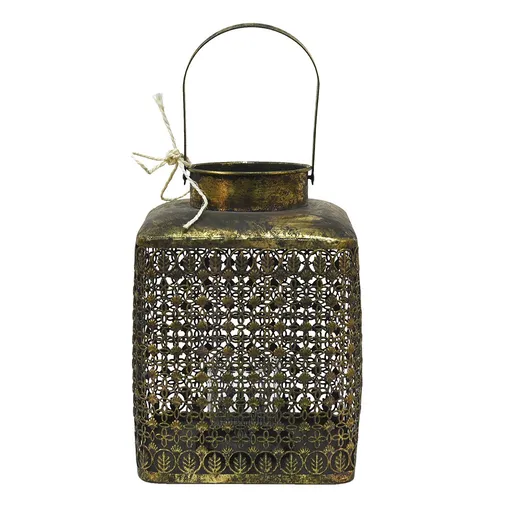 Zlatá antik kovová lucerna s ornamenty - 23*23*32 cm 6Y4542