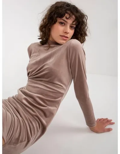 Dámské šaty s rozparkem RUE PARIS tmavě béžové