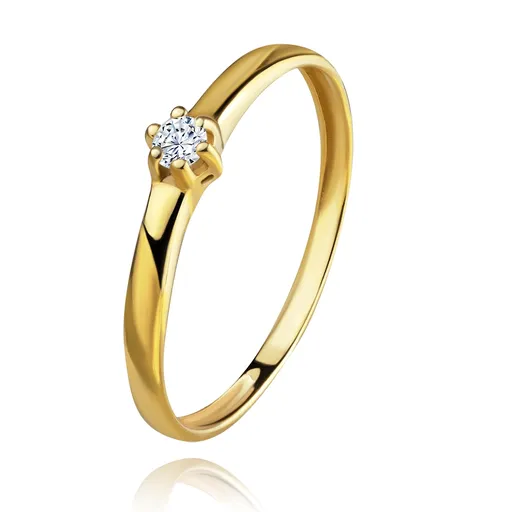 Zlatý prsten 585 - kulatý diamant čiré barvy v šesticípém kotlíku - Velikost: 54