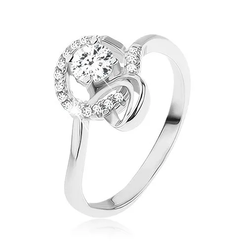 Prsten ze stříbra 925, lesklé zaoblené linie, broušený čirý zirkon - Velikost: 64