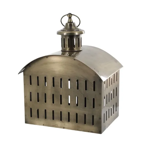 Mosazná antik kovová lucerna ve tvaru domku Taello - 22*17*28 cm 25072813