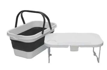 PLATINET KEMPINGOVÝ PIKNIKOVÝ KOŠÍK 47X29X23,5 CM, 16L, SKLÁDACÍ, S VÍKEM 2V 1 / STŮL BÍLÁ-ŠEDÁ