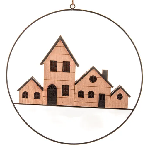 Závěsná svítící dekorace domky, pr. 25 cm
