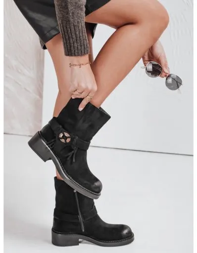 Dámské kotníkové boty ze semiše, černé