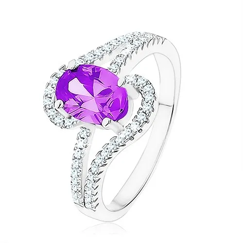 Prsten ze stříbra 925, zirkon tanzanitové barvy, slzičkovité obrysy - Velikost: 57