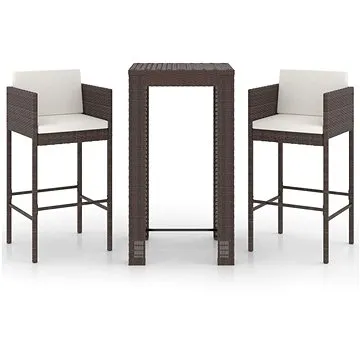 3dílný zahradní barový set s poduškami polyratan hnědý, 3094777 (3094777)