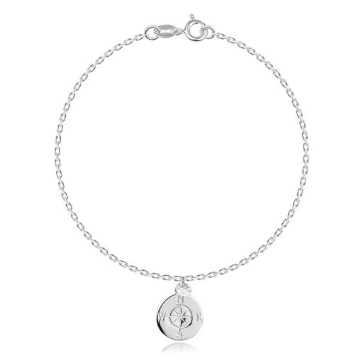 Náramek ze stříbra 925 - kompas s gravírováním, čiré zirkony