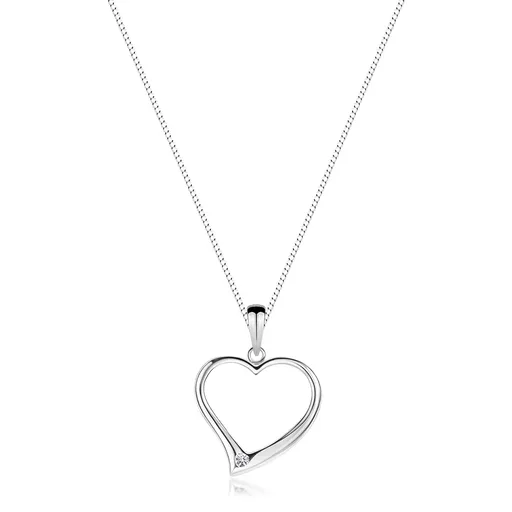 Náhrdelník ze stříbra 925 - řetízek, obrys asymetrického srdce, zirkon
