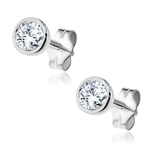 Náušnice ze stříbra 925 - zirkon v kruhovém kalichu, 4 mm