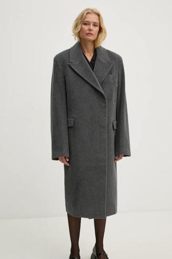 Vlněný kabát Remain Heavy Wool Long Coat šedá barva, přechodný, dvouřadový, 501889514