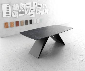 Jídelní stůl Edge zaoblená 200x100cm Laminam® Keramika šedá podnož ve