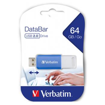 Verbatim USB flash disk, USB 2.0, 64GB, DataBar, modrý, 49455, pro archivaci dat