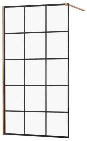 MEXEN/S KIOTO Sprchová zástěna WALK-IN 100x200 cm 8 mm, růžové zlato, černý vzor 1 800-100-101-60-77