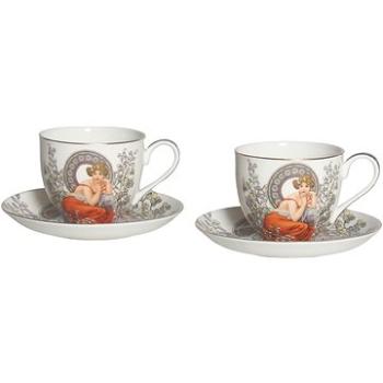 Home Elements Sada 2 porcelánových hrnků 270 ml s podšálky, Mucha světlý (MUCHA0073)