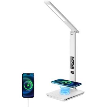 LED stolní lampička Immax KINGFISHER Qi bílá s bezdrátovým nabíjením Qi a USB (08966L)